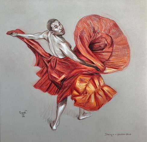 Paul Binnie “La Falda Roja (The Red Skirt)” Conte drawing thumbnail