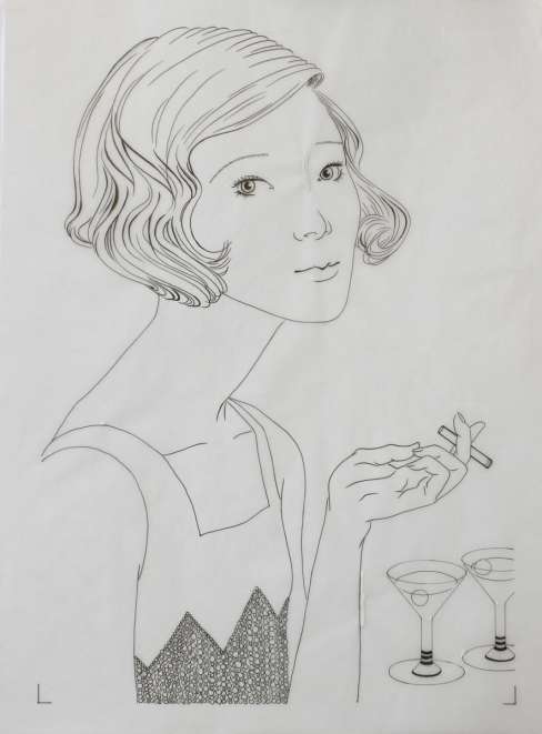 Paul Binnie “A Modern Girl of 1920” Sumi ink sketch thumbnail